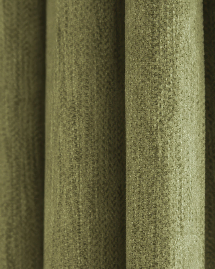 Close-up of Ivy custom curtain fabric: heavyweight linen look with intricate herringbone texture, perfect for luxurious drapery.