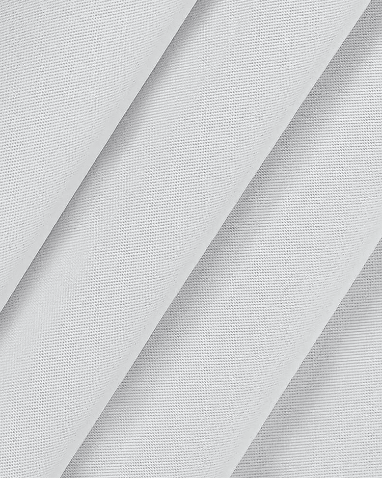Close-up of white outdoor curtain fabric showcasing its dense, tightly woven texture and subtle pattern, ideal for blackout and water resistance.