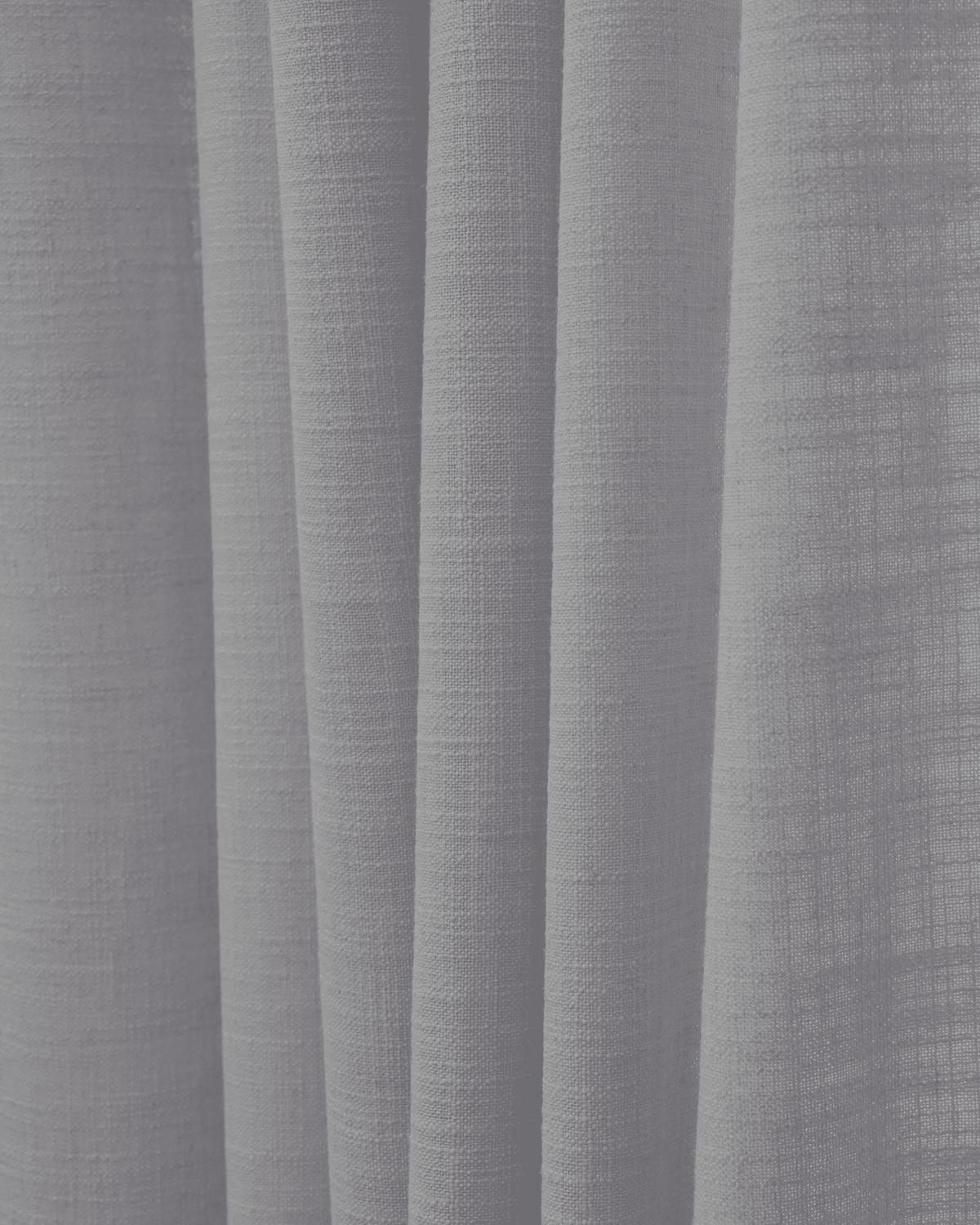 Close-up of elegant light grey Cassie Linen Blend fabric, featuring a rich, textured weave and natural folds for custom drapery.