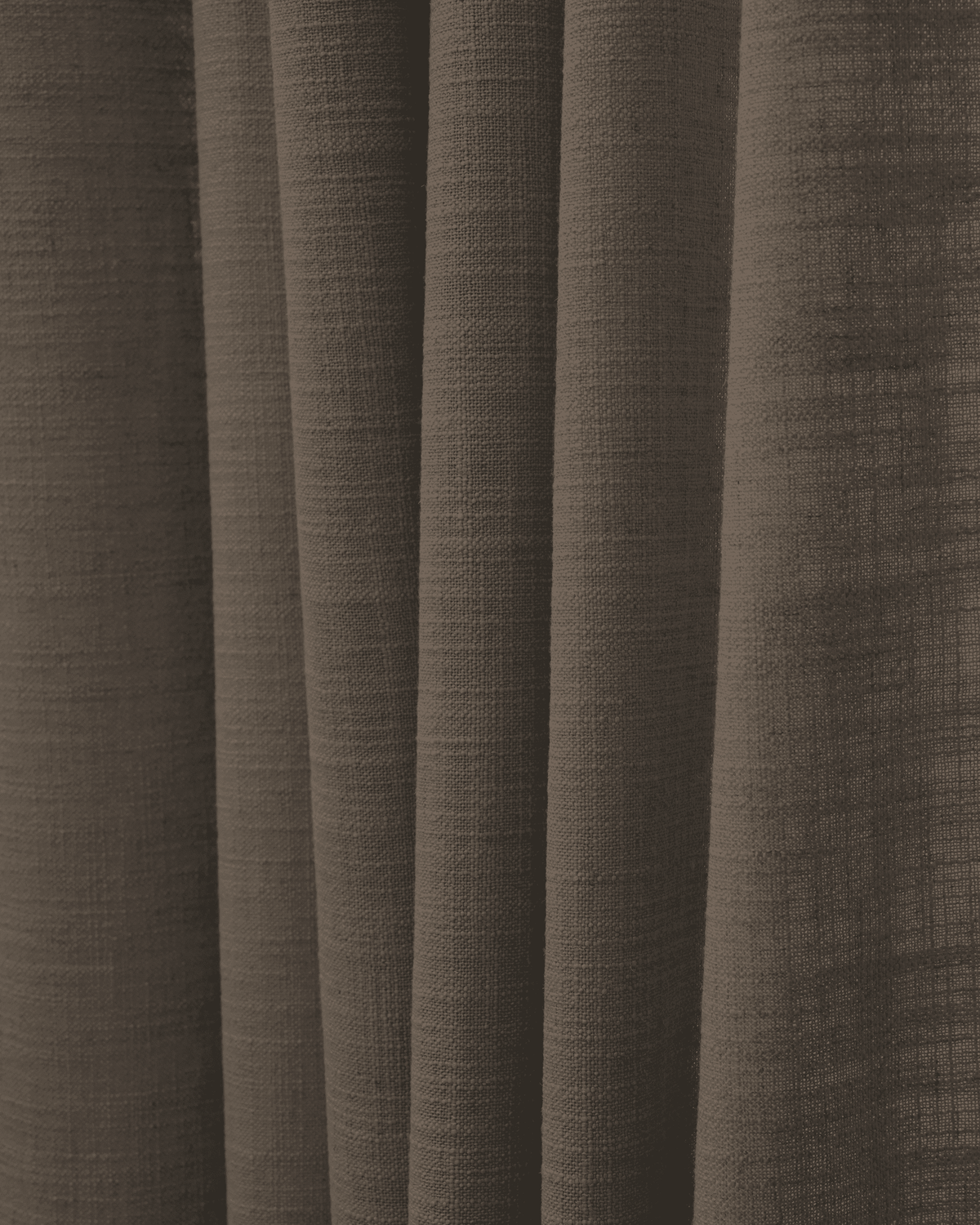 Rich brown Cassie Linen Blend fabric swatch, showcasing its natural texture & elegant drape for custom high-end window treatments.