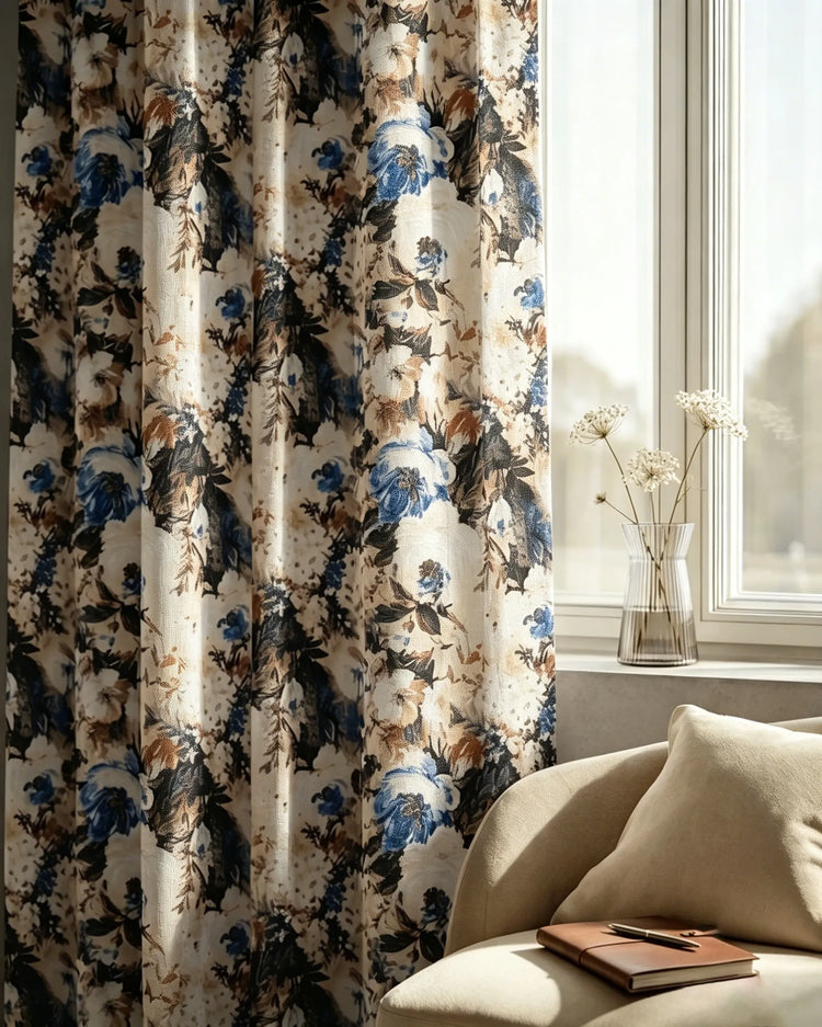 Canvas Velvet Floral Custom Curtain