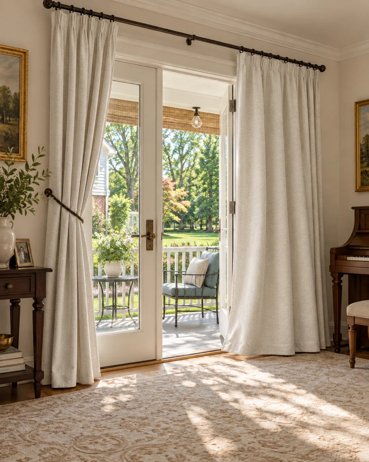 Laborien Linen Look Textured Custom Curtain in Beige, curtain scene.