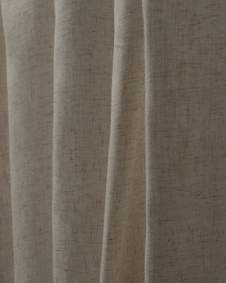 Close-up of Latvian Linen Blend lightweight custom curtain fabric, showcasing natural texture and elegant soft folds.