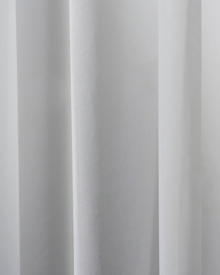 Light gray custom outdoor sheer curtain fabric detail, showcasing its fine Scottish weave, elegant drape, and light-filtering texture.