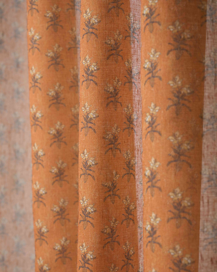 Terracotta Rhythm floral patterned sheer custom curtain fabric detail showcasing the delicate botanical weave and color.
