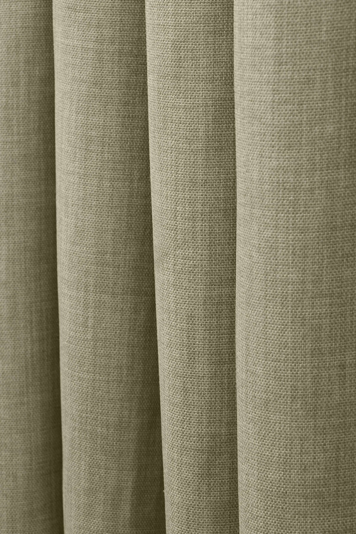 Detailed close-up of Zoe custom curtain fabric, highlighting its soft, textured linen look in a muted earthy tone.