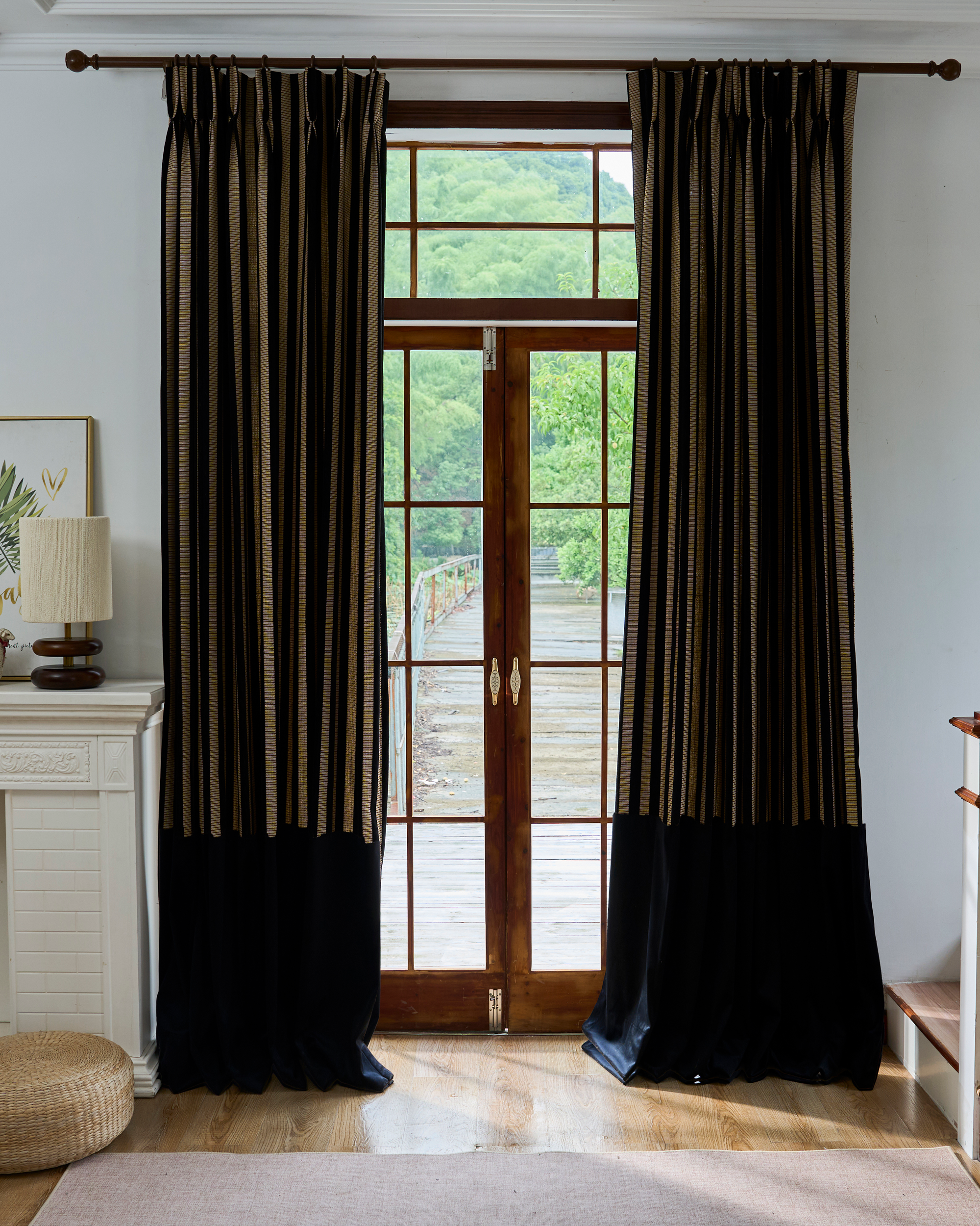 Renee Striped Linen Velvet Color Block Custom Curtain