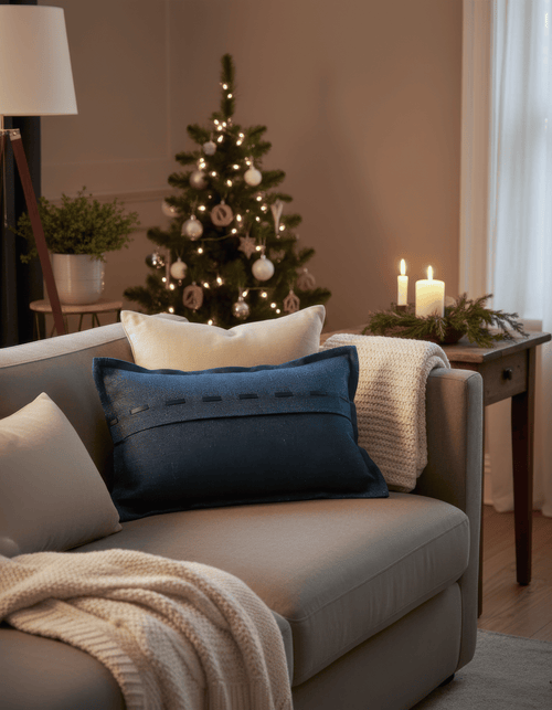 Luna Linen Blend Faux Leather Laced Lumbar Pillowcase