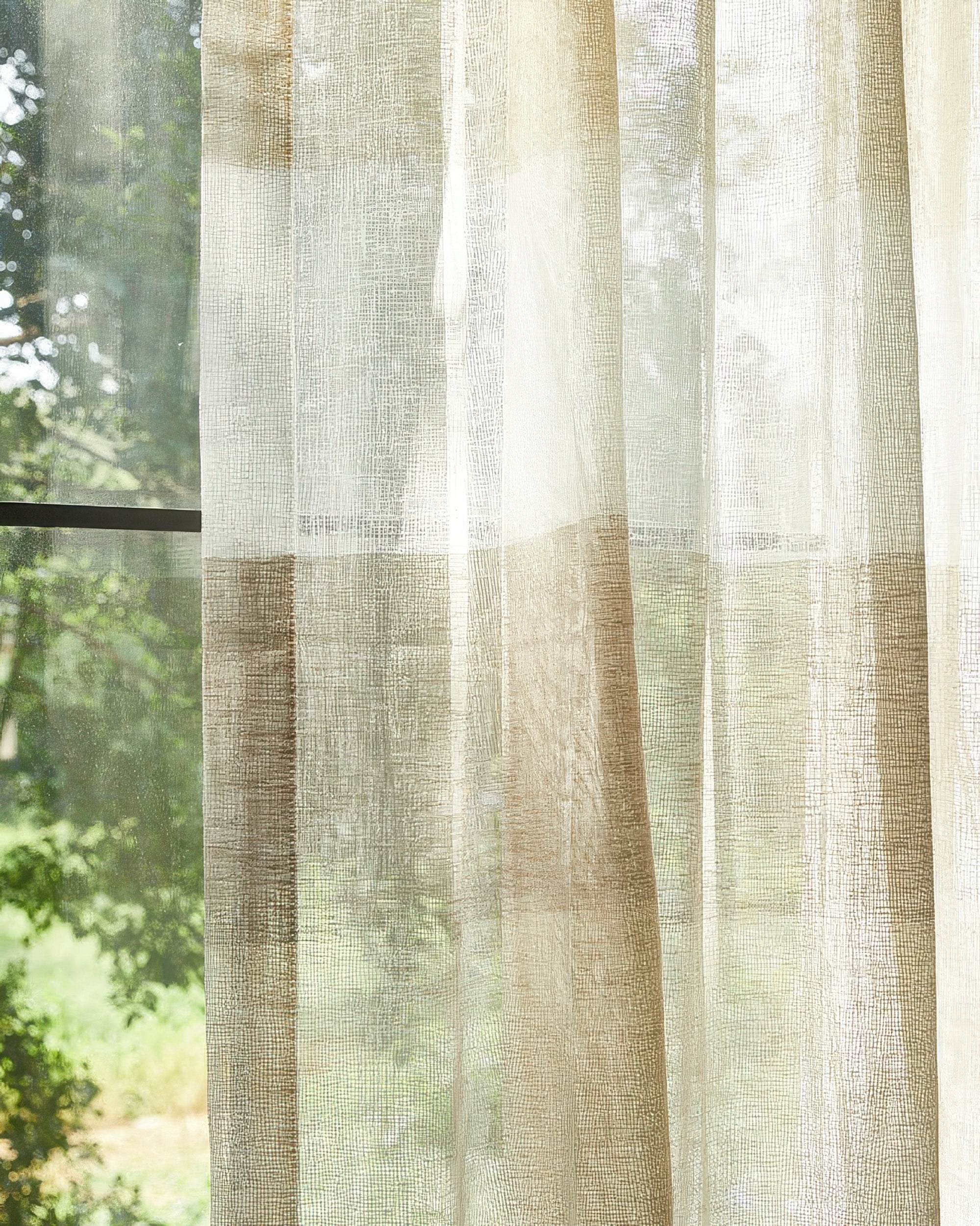 Raw Linen Blend Striped Patterned Semi-Sheer Custom Cafe Curtain - TheHues