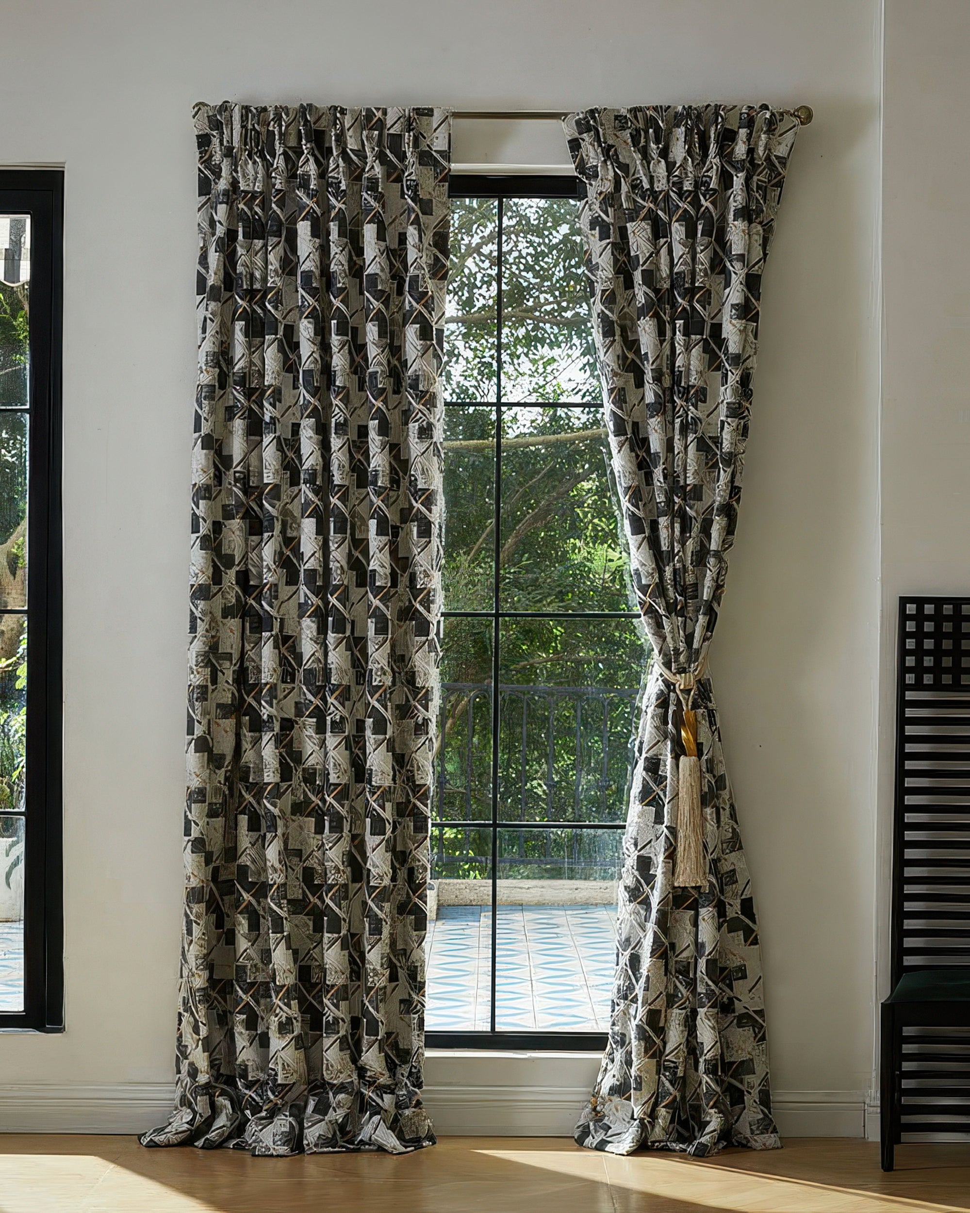 Deconstructed Linen & Wool Blend Heavyweight Geometric Fringed Patterned Custom Curtain - TheHues