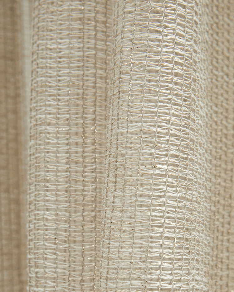 Manhattan Linen Blend Grid Sheer Custom Curtain fabric texture, featuring a delicate woven grid pattern with a subtle shimmer.