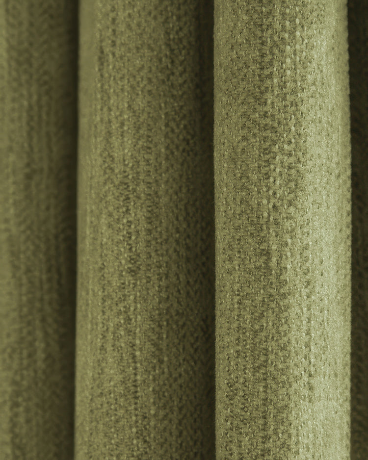 Close-up of Ivy custom curtain fabric: heavyweight linen look with intricate herringbone texture, perfect for luxurious drapery.