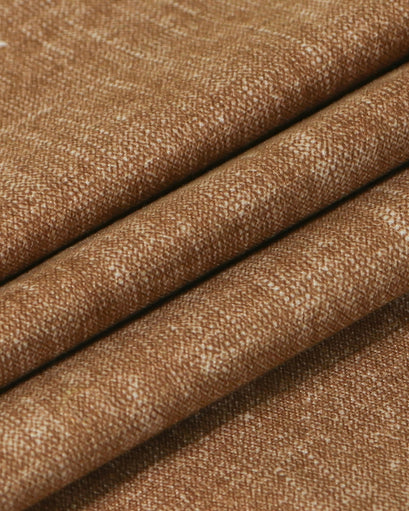 Kensington custom curtains: textured warm brown 4-layer linen-look weave, highlighting thermal, soundproof blackout.