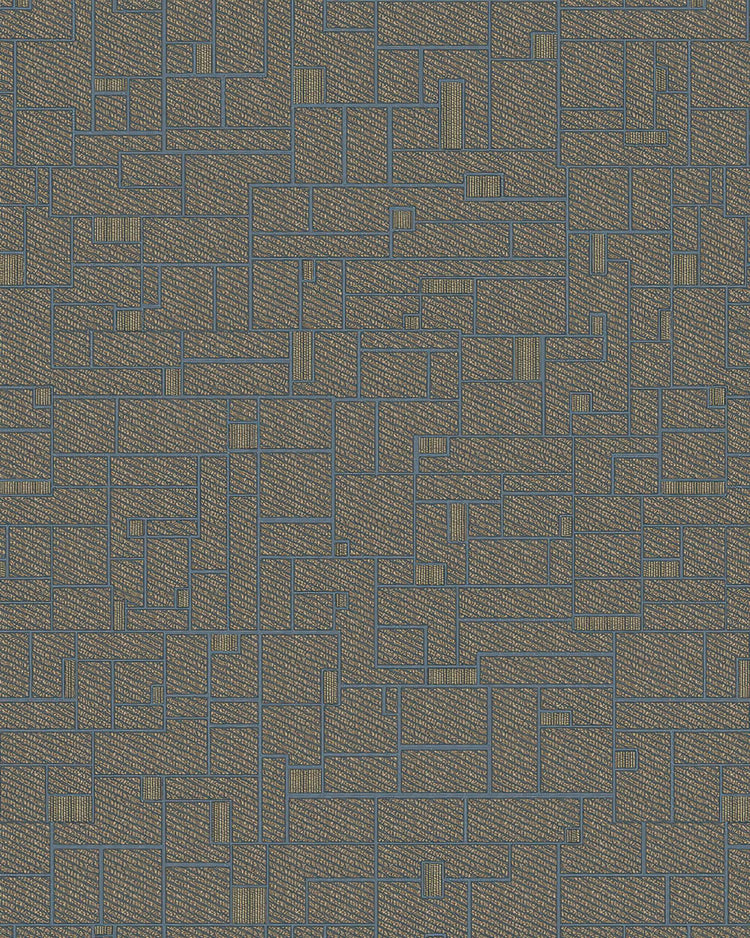 Close-up: Chelsea Cotton Blend custom curtain fabric with geometric golden grid pattern and intricate textured weave.