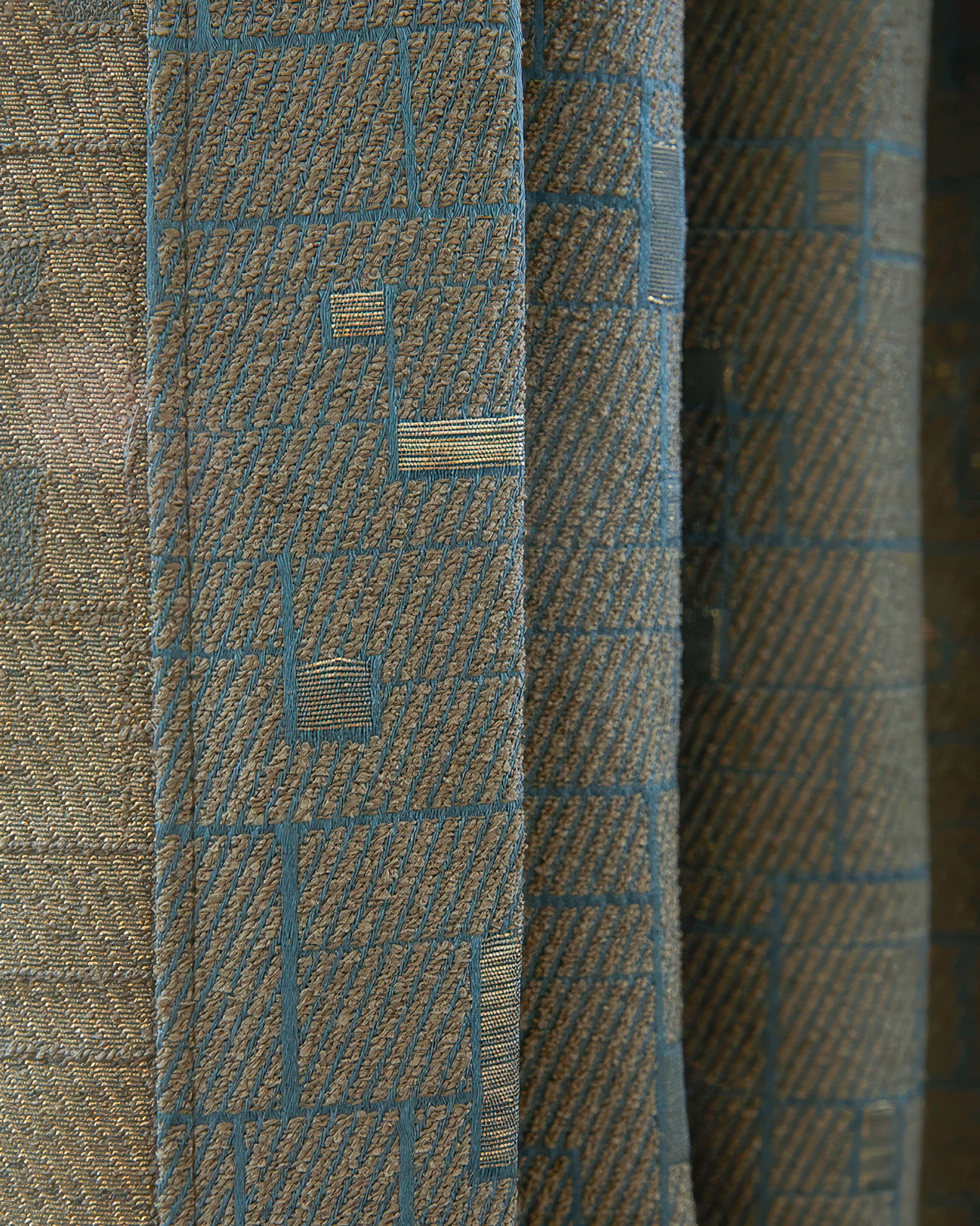 Chelsea Cotton Blend Geometric Golden Grid Patterned Custom Curtain - TheHues
