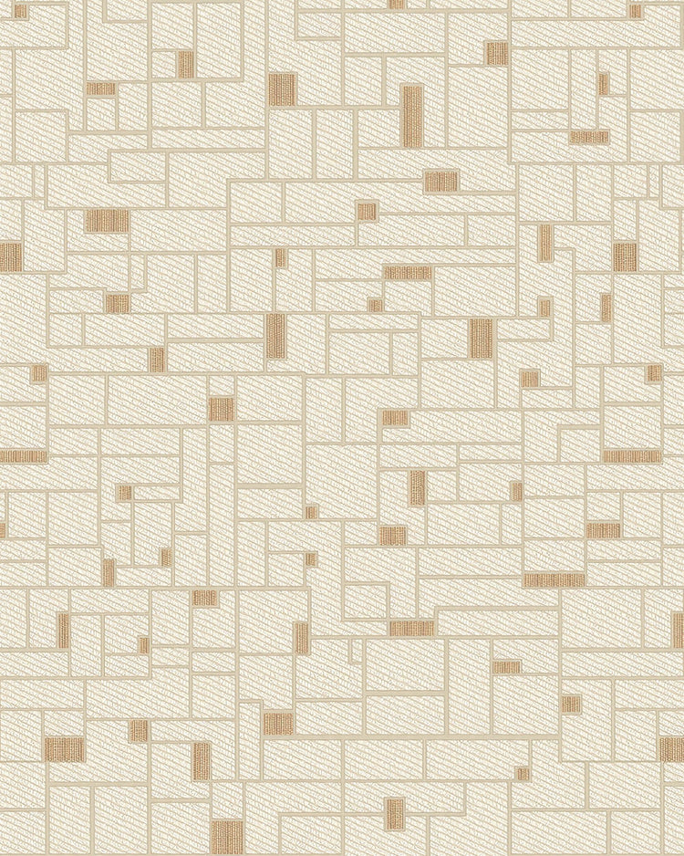 Textured Chelsea custom curtain fabric showcasing a sophisticated geometric golden grid pattern in beige and subtle golden tones.