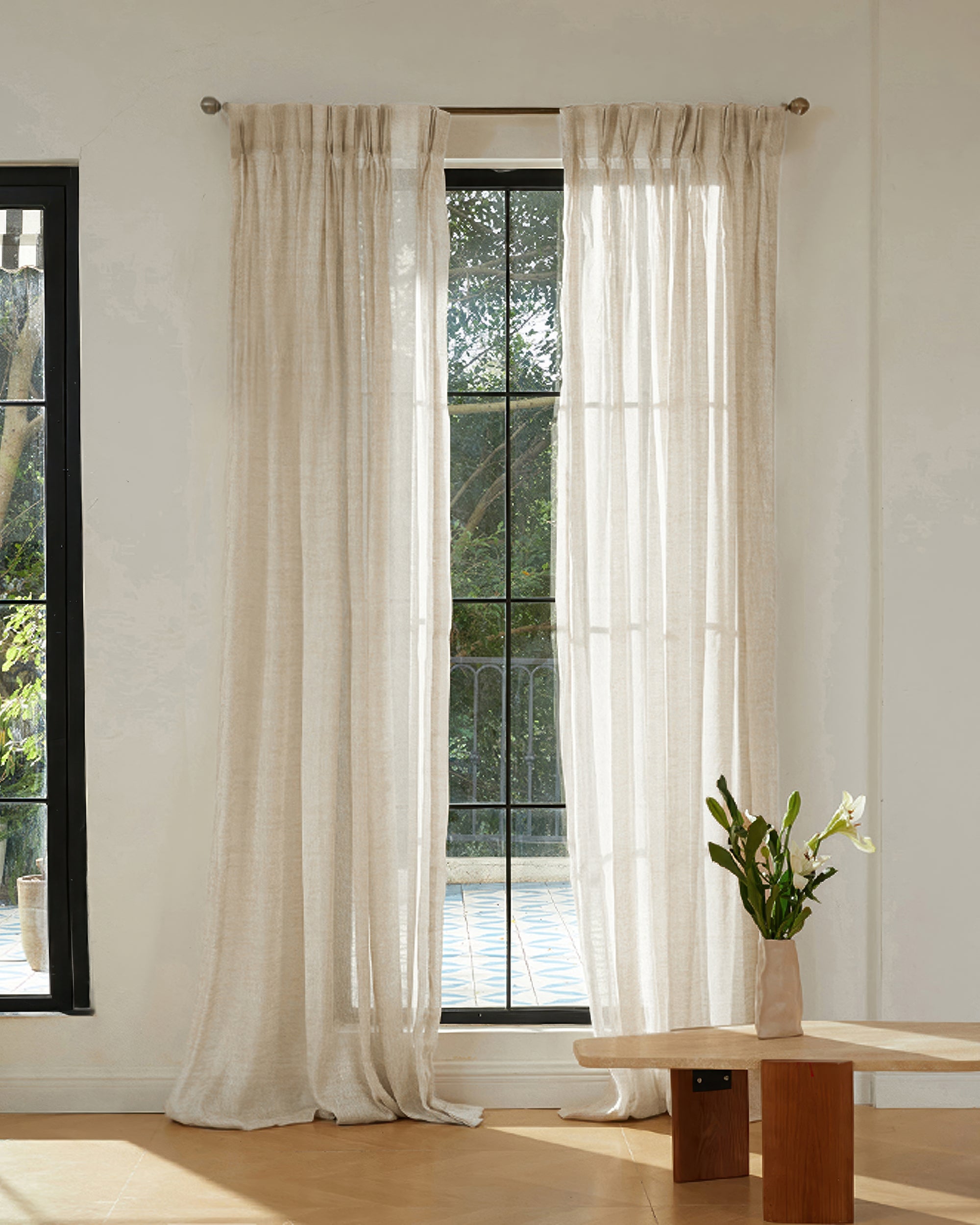 Silhouette Linen Blend Woven Sheer Custom Curtain - TheHues