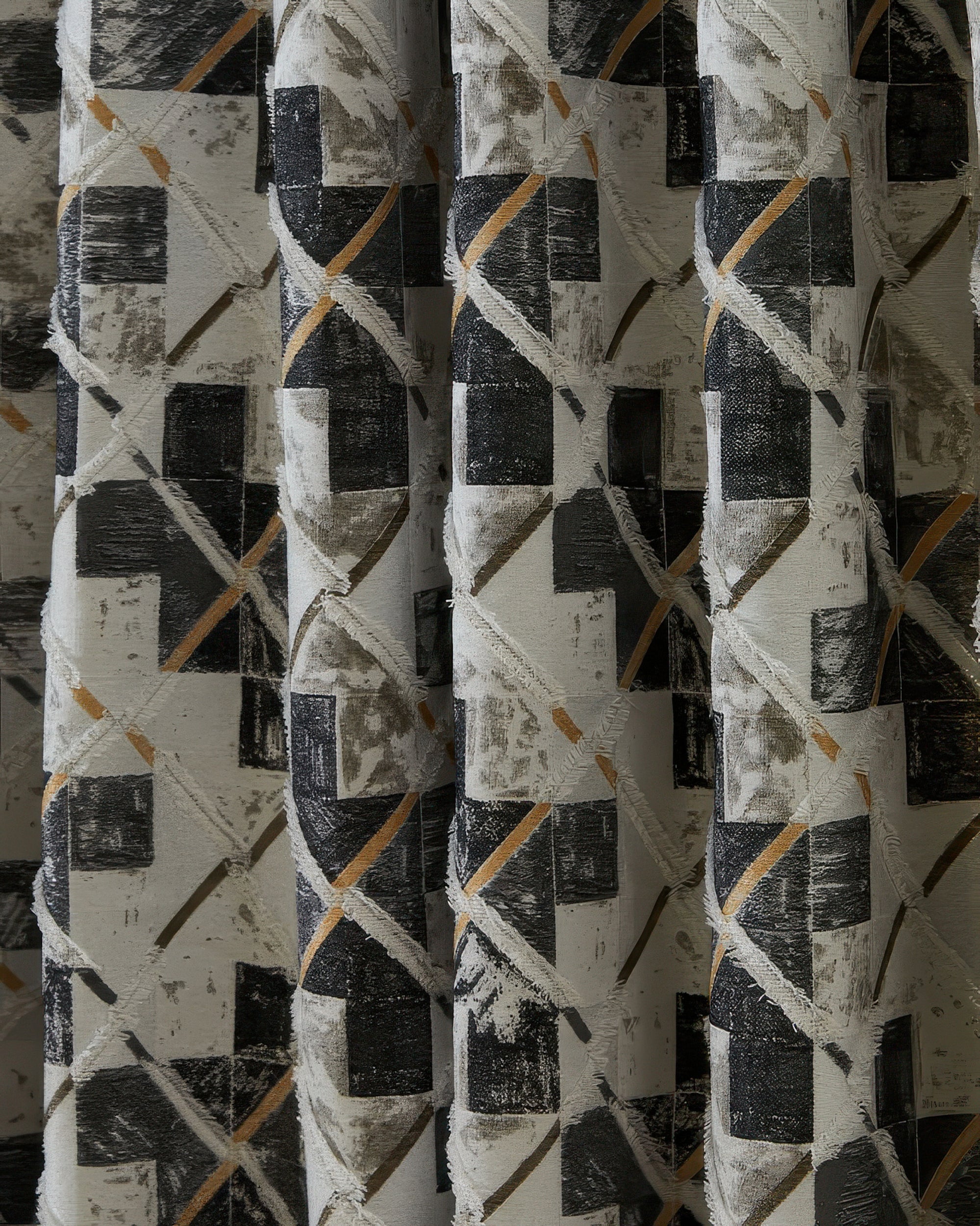 Deconstructed Linen & Wool Blend Heavyweight Geometric Fringed Patterned Custom Curtain