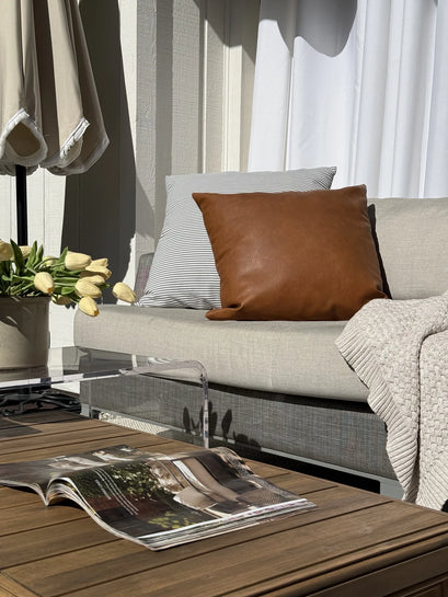 FadeShield™ Canvas Waterproof Lightweight Custom Outdoor Curtain — styled living room