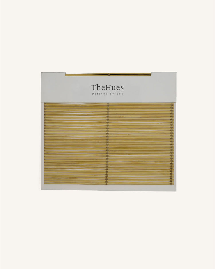 TheHues Toni light bamboo woven shade fabric swatches, displaying natural texture for custom window treatment samples.