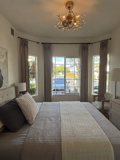 Laborien Linen Look Textured Custom Curtain — styled bedroom windows