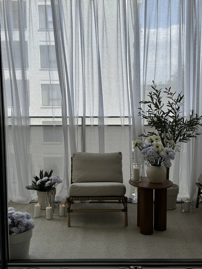 Yarn Linen Look Sheer Custom Curtain — styled window corner