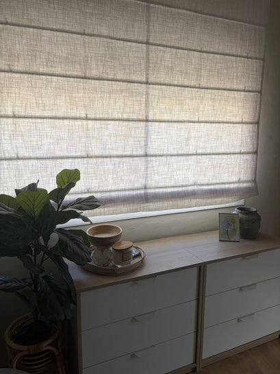 Cassie Flat Fold Linen Blend Cordless Custom Roman Shade — bright window shade