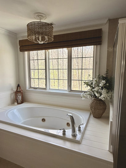 Hana Bamboo Motorized Woven Shade - Tan — bathroom window shade