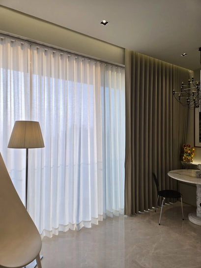 Zoe 100% Blackout Linen Look Custom Curtain — modern living room window
