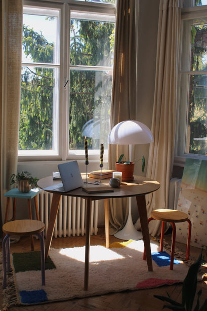 Fiona Linen Blend Custom Curtain — sunlit window workspace