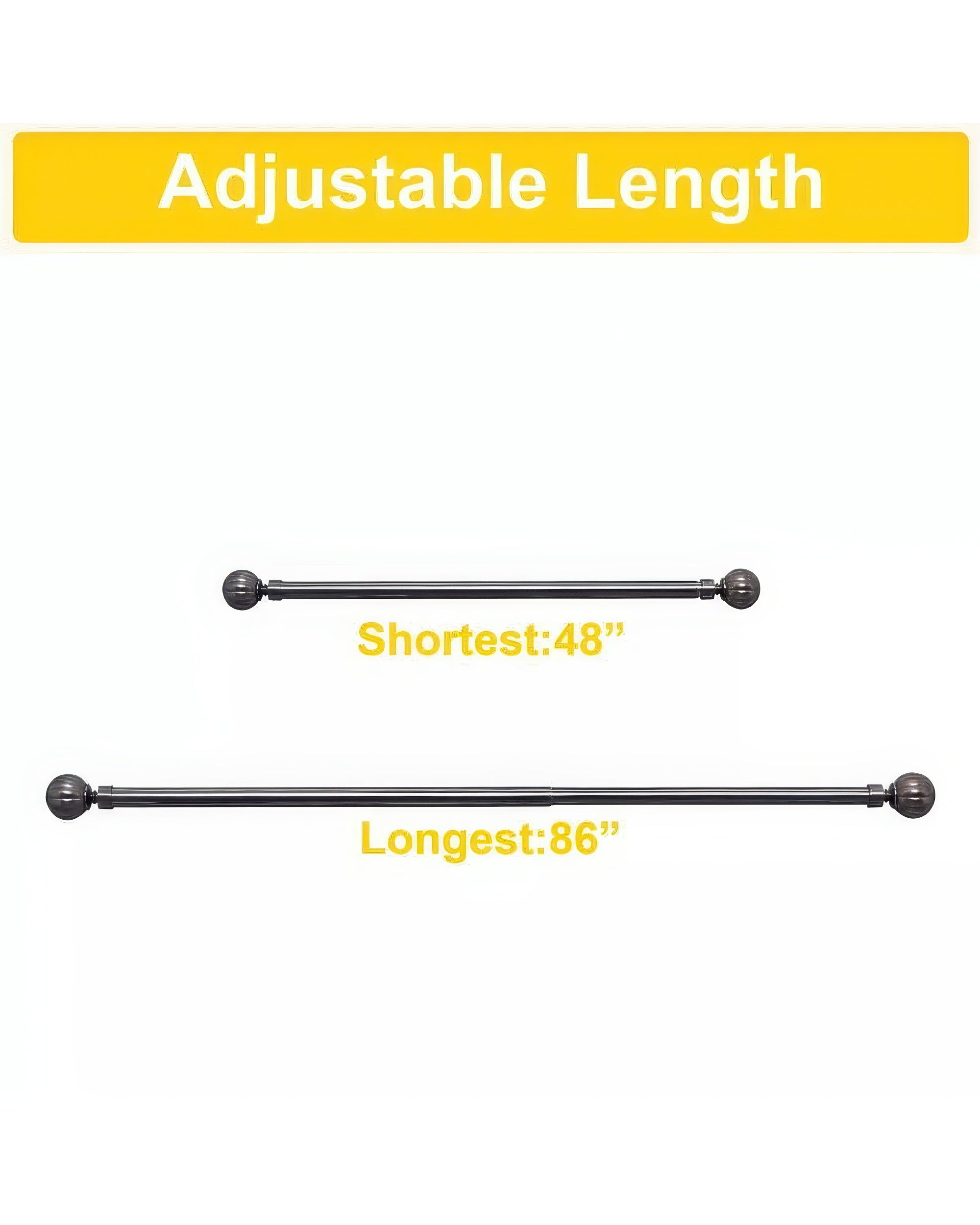 Reeded Ball Adjustable Finials Curtain Rod - TheHues