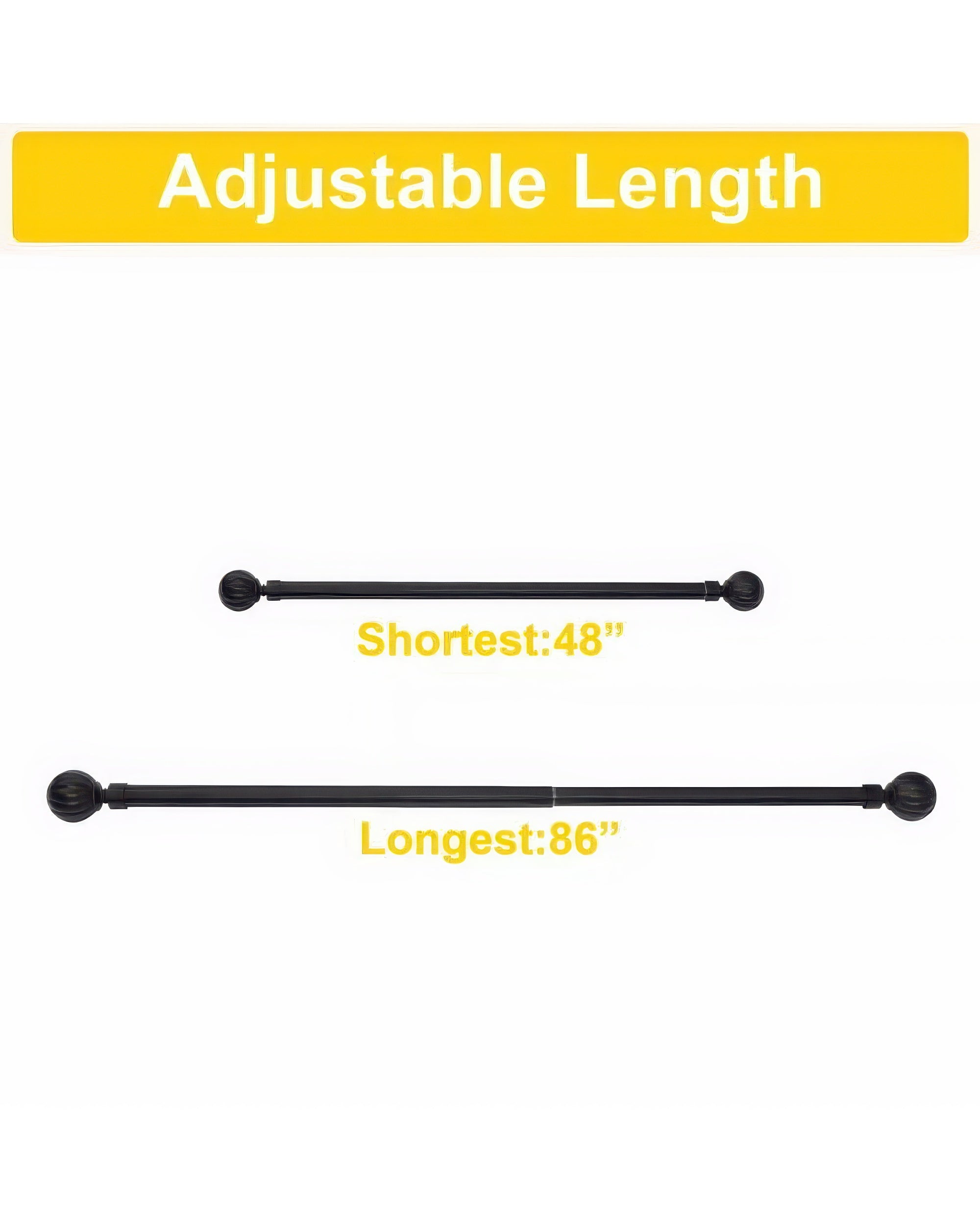 Reeded Ball Adjustable Finials Curtain Rod - TheHues
