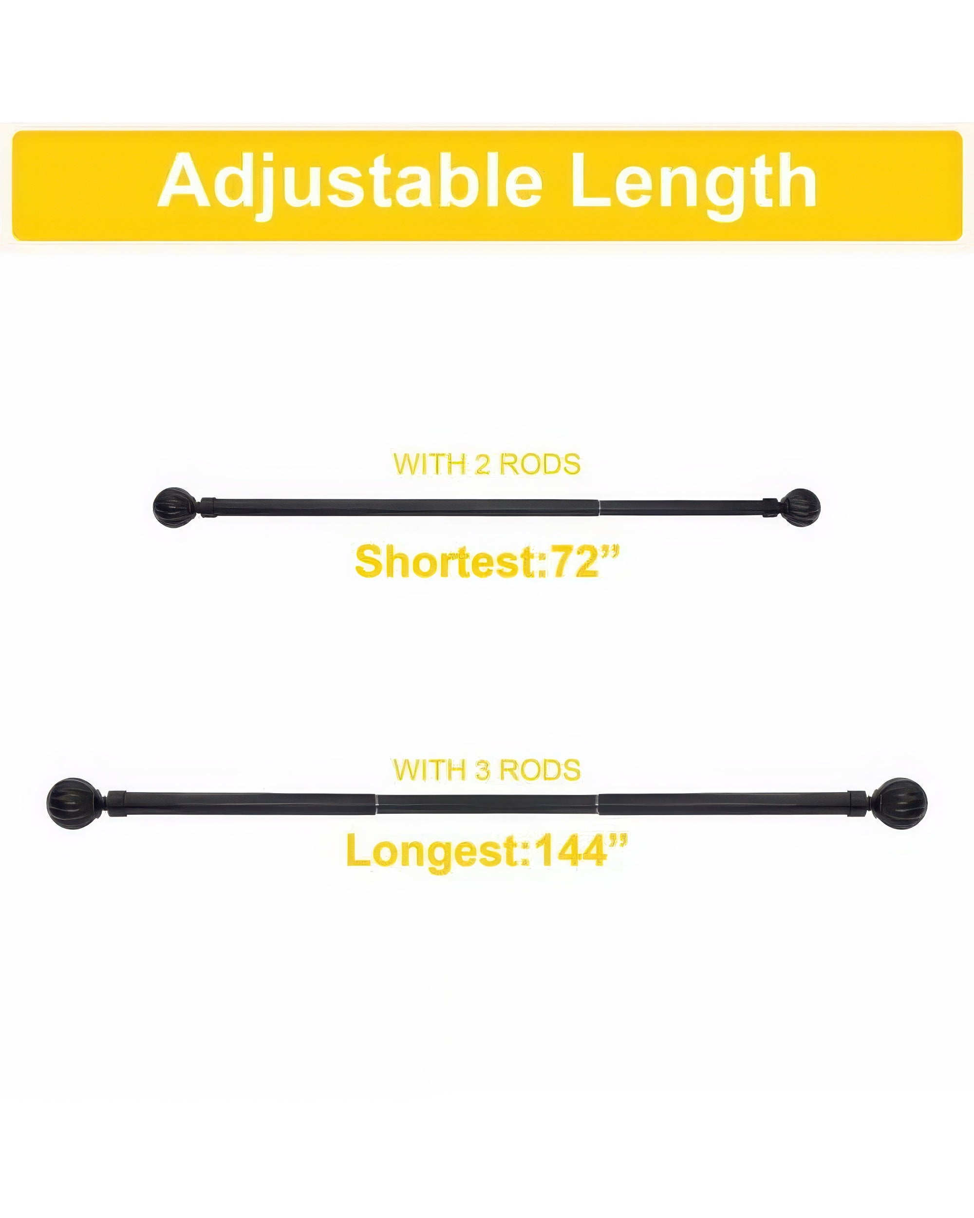 Reeded Ball Adjustable Finials Curtain Rod - TheHues