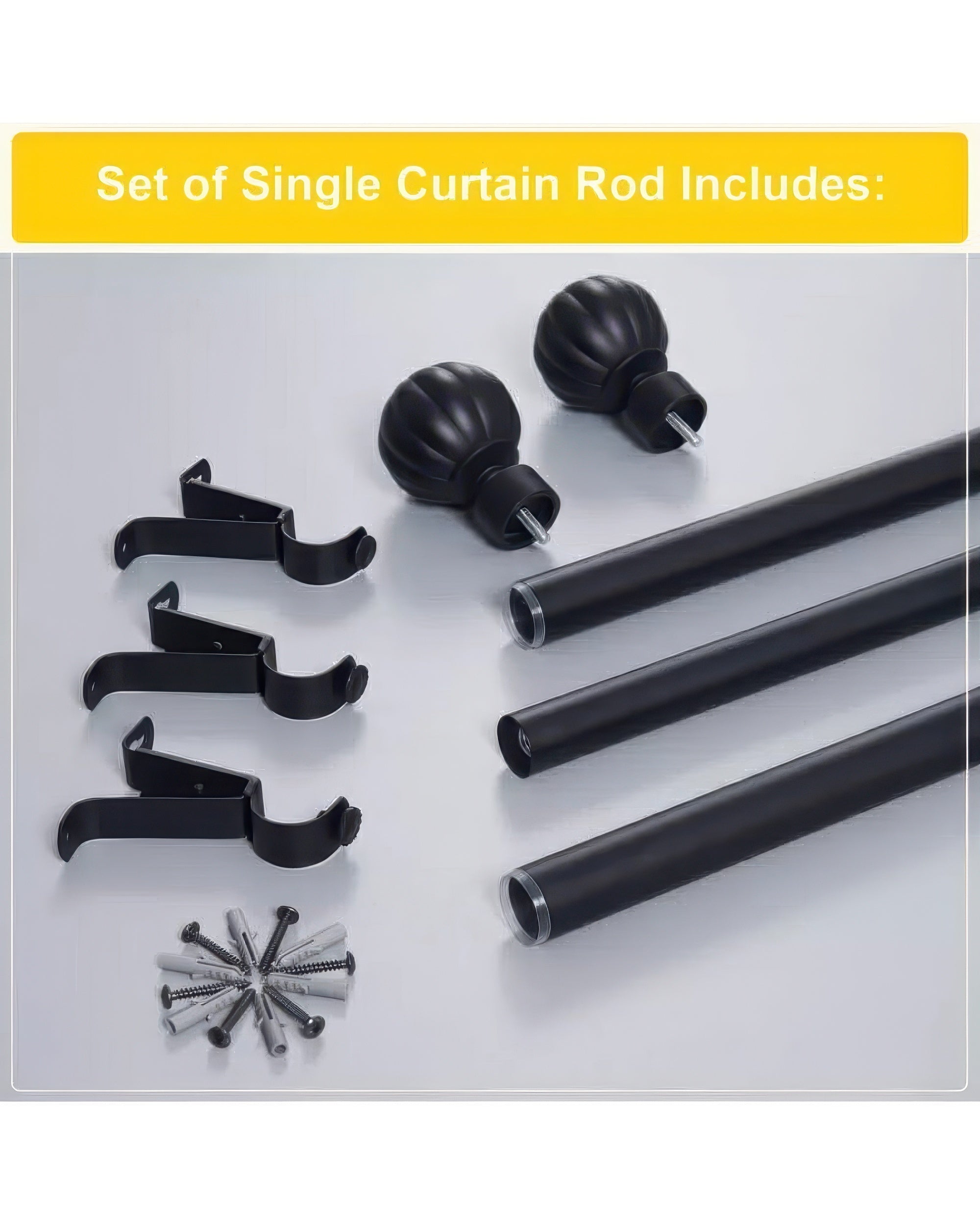 Reeded Ball Adjustable Finials Curtain Rod - TheHues