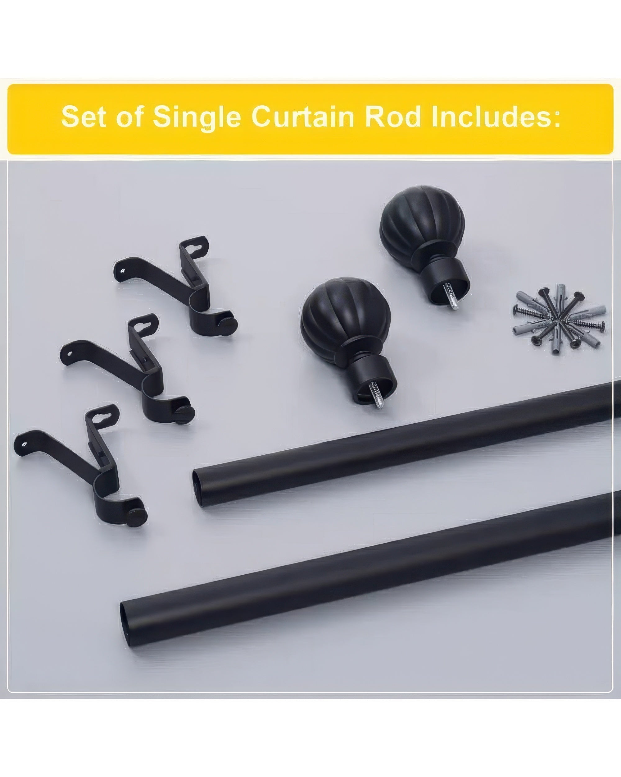 Reeded Ball Adjustable Finials Curtain Rod - TheHues