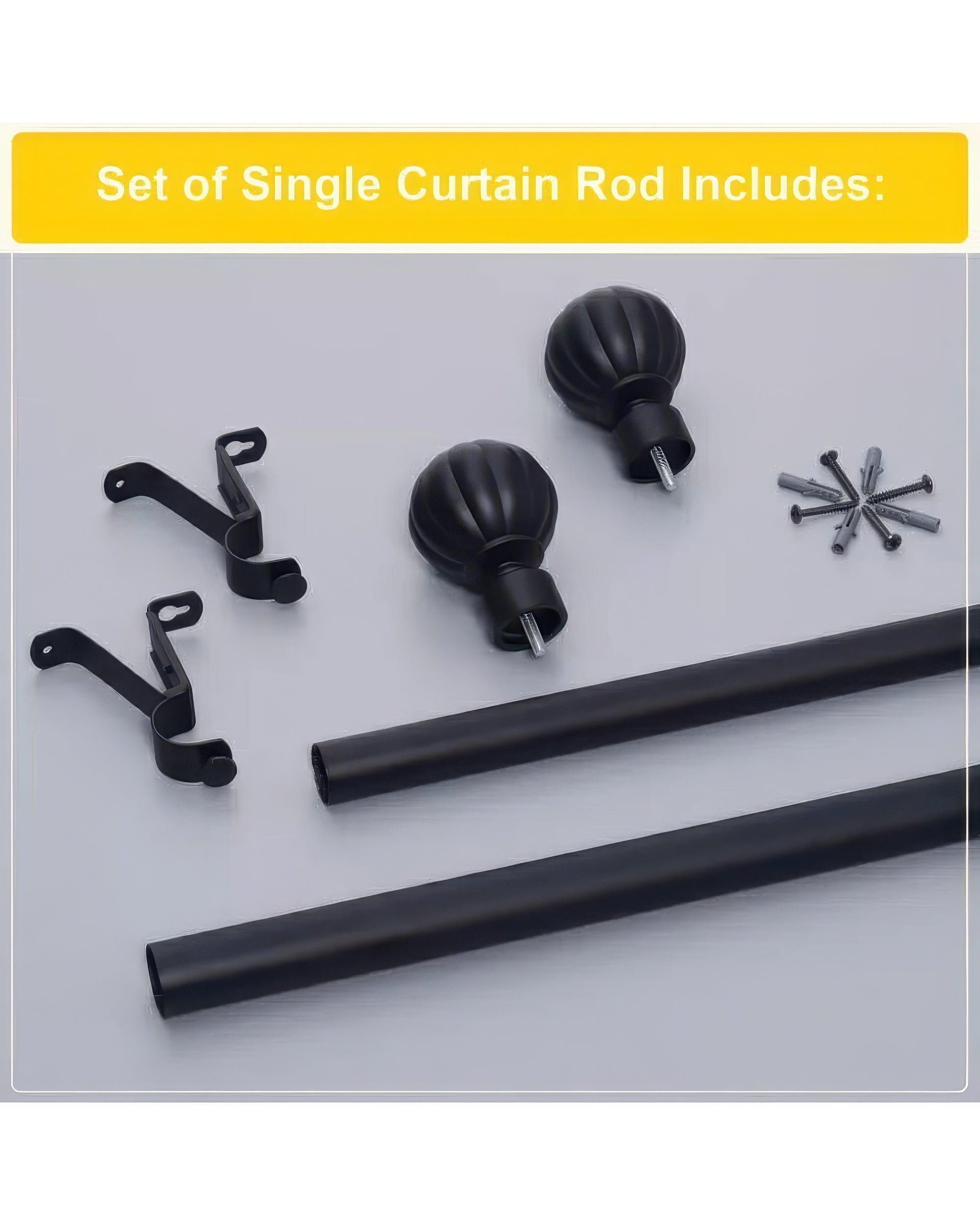 Reeded Ball Adjustable Finials Curtain Rod - TheHues