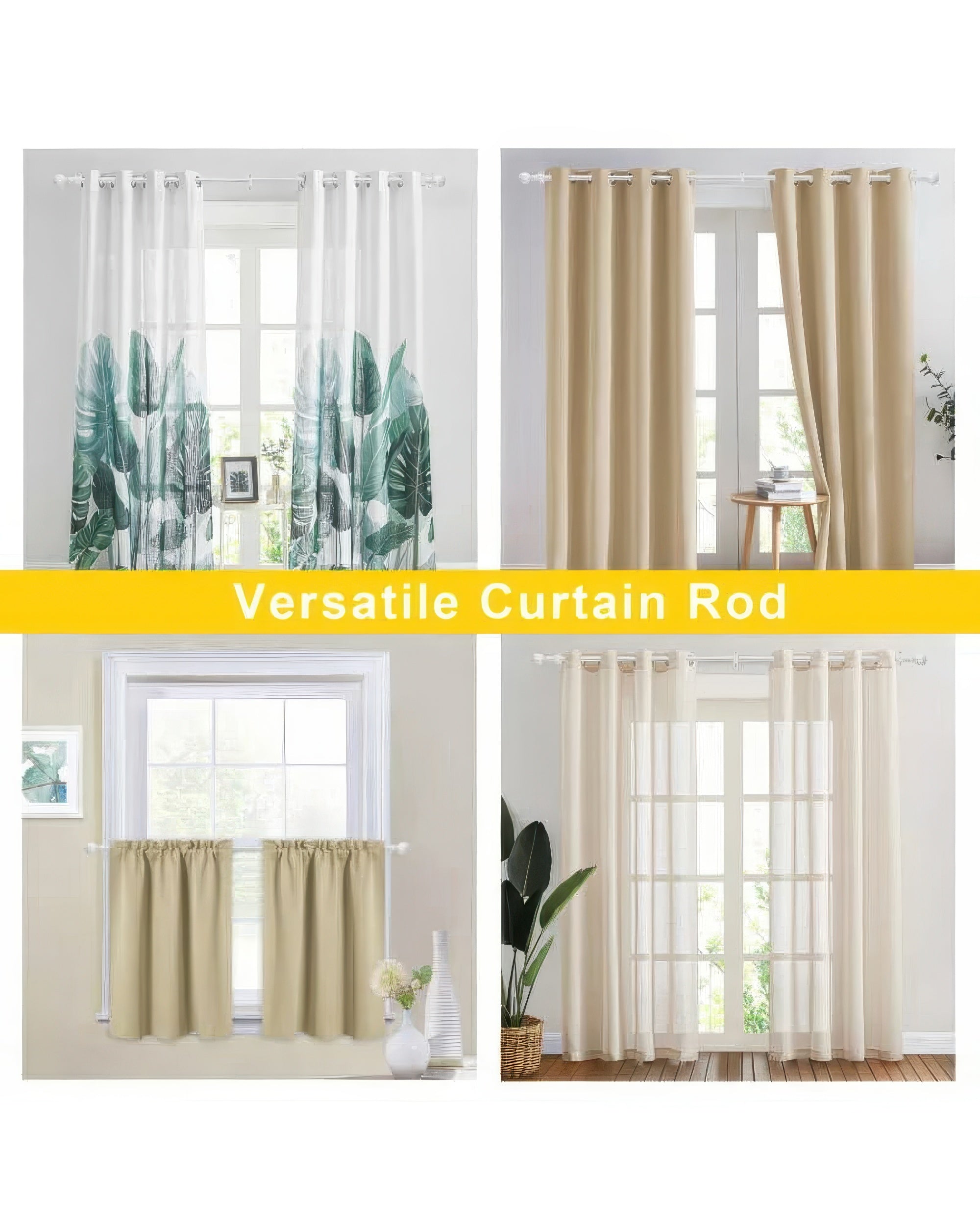 Reeded Ball Adjustable Finials Curtain Rod - TheHues