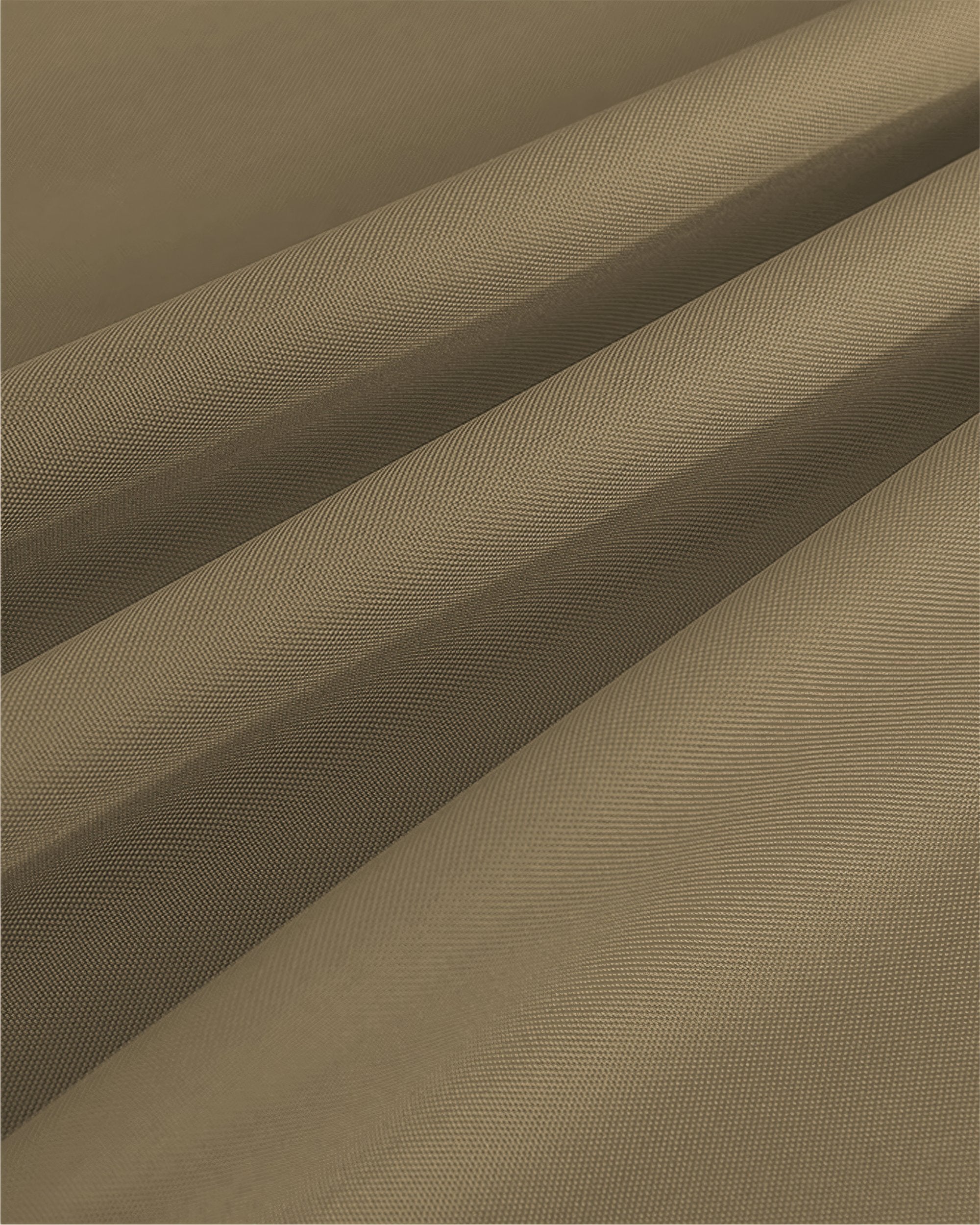 Khaki fade-resistant, waterproof outdoor curtain fabric swatch, showcasing its lightweight, textured weave and elegant drape.