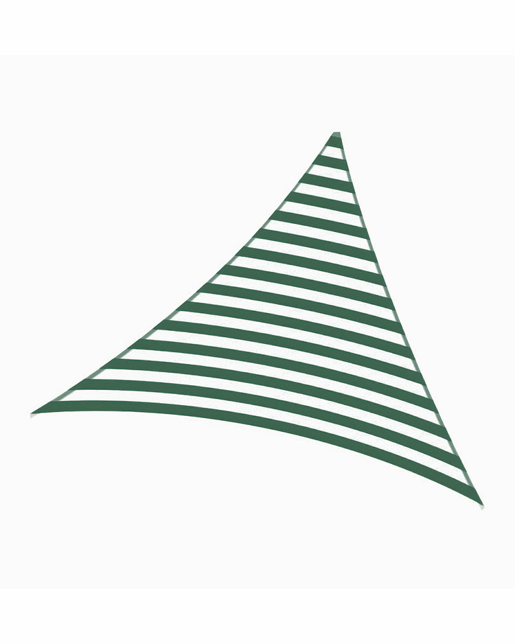 Custom green & white striped UVShield™ waterproof triangle sun shade sail for patio or garden