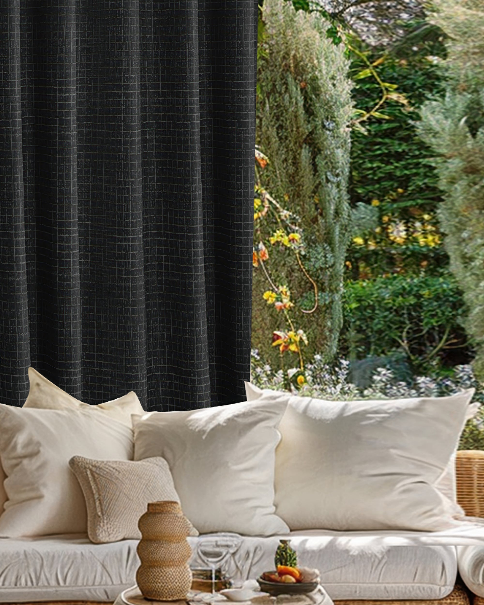 New York Grid Patterned Textured Waterproof Custom Outdoor Curtain