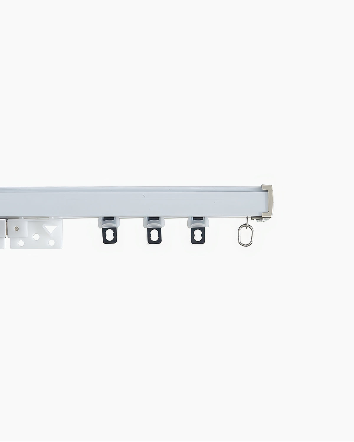 High-end custom heavy-duty metal curtain track with magnetic closing, featuring gliders for substantial drapery panels.