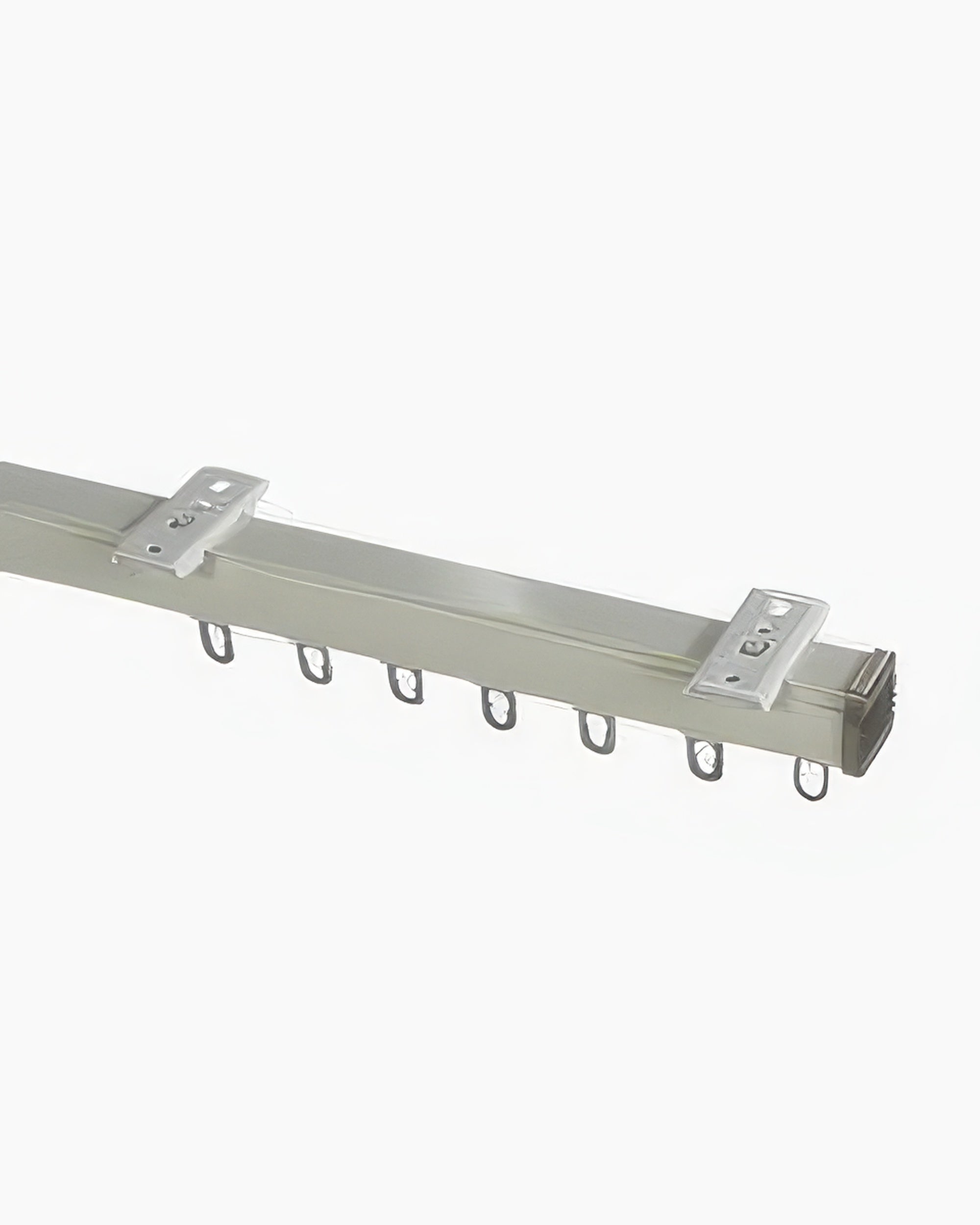 TheHues light grey heavy-duty metal custom curtain track with integrated gliders and mounting brackets for tailored drapery.
