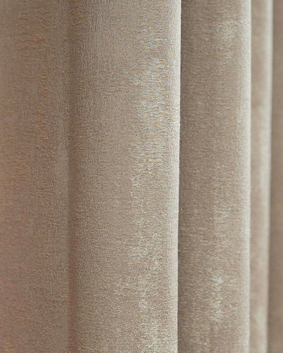 Close-up of Glimmer Linen Blend lightweight textured custom curtain fabric, showing its intricate weave and soft drape.