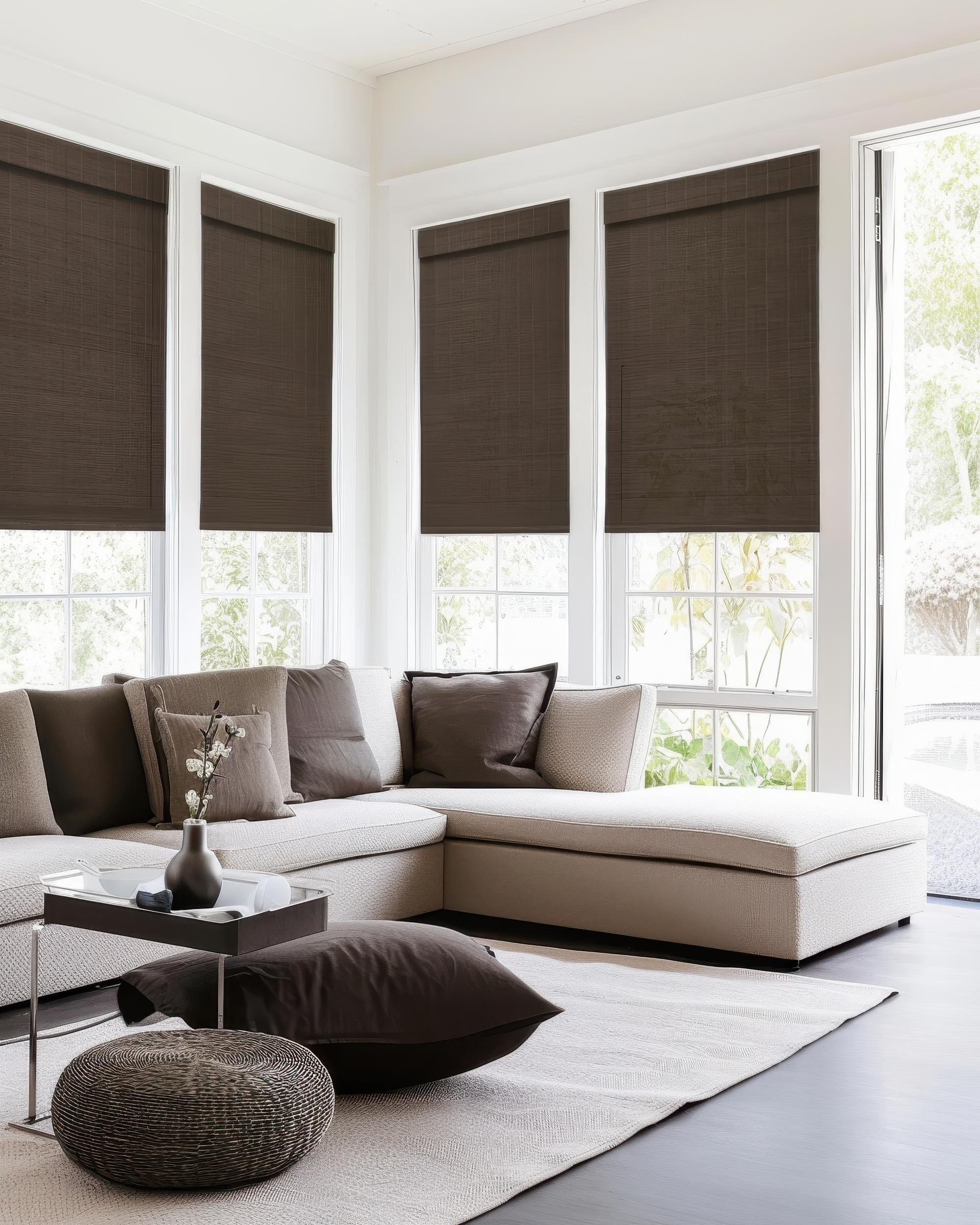 Hana Bamboo Motorized Woven Shade - Bark - TheHues