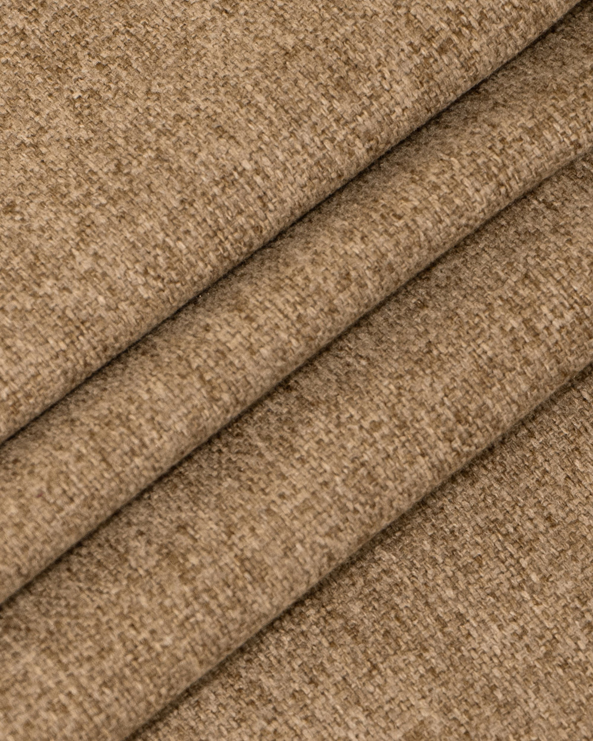 Close-up of folded Victoria 100% blackout linen look heavyweight custom curtain fabric, showing natural beige texture.