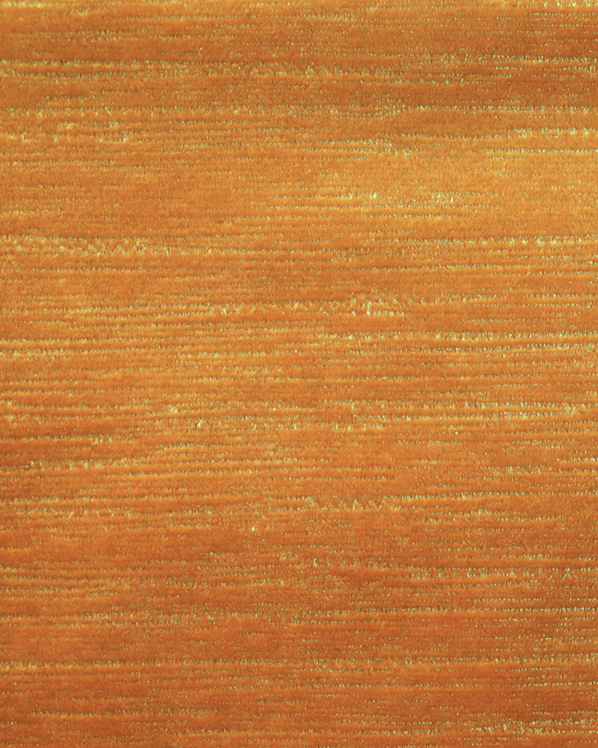 Close-up of luxurious orange Rome foil printed velvet custom curtain fabric, showcasing subtle horizontal shimmering lines. Italian design.