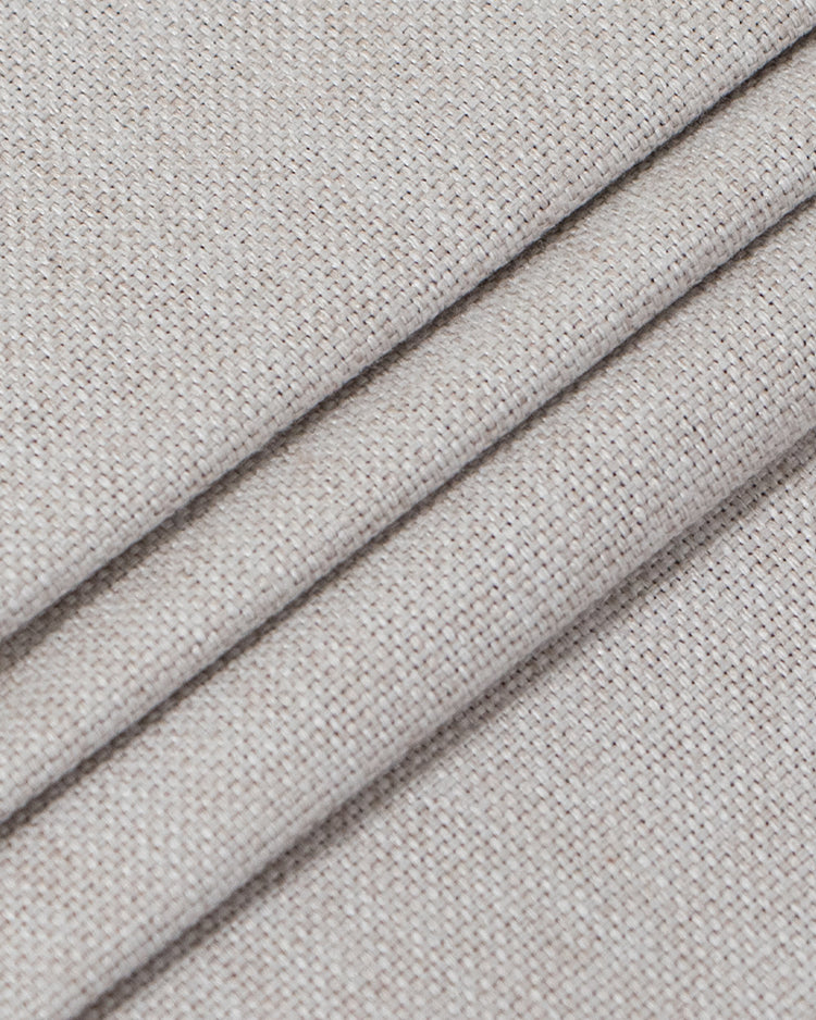 Victoria 100% Blackout OEKO linen look custom curtain fabric detail. Heavyweight with visible natural weave and soft folds.