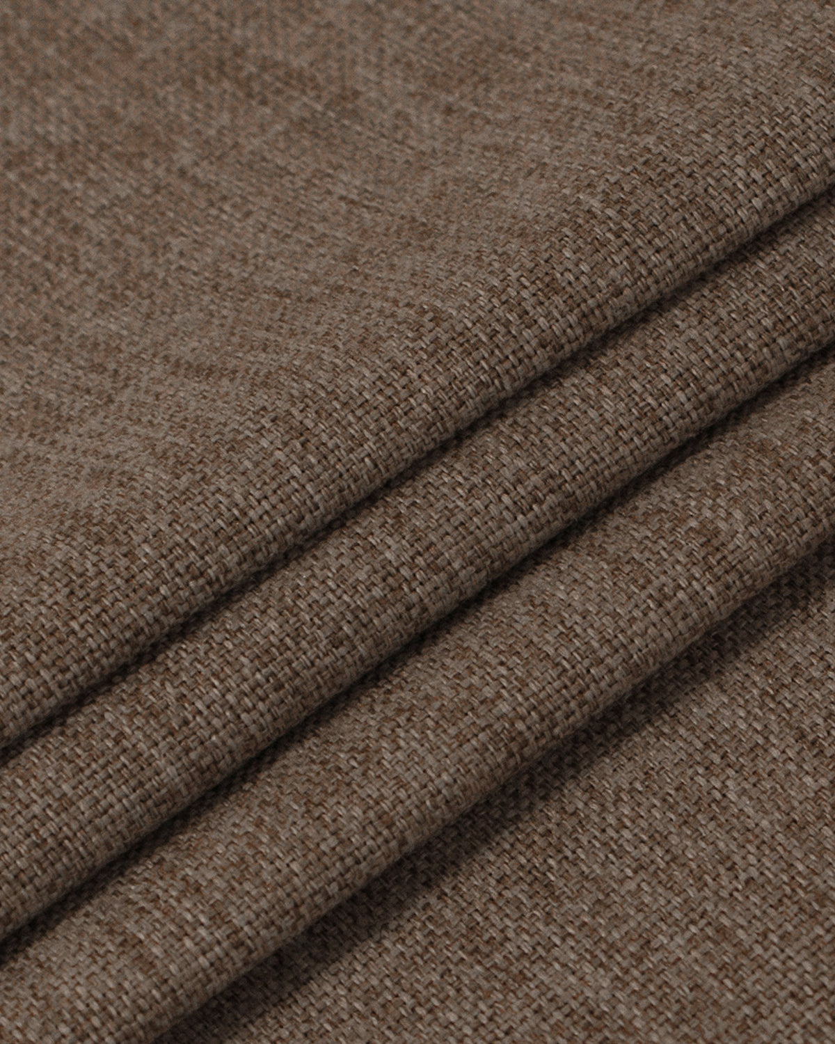 Victoria brown 100% blackout OEKO linen look heavyweight custom curtain fabric close-up, featuring its rich texture and visible weave.