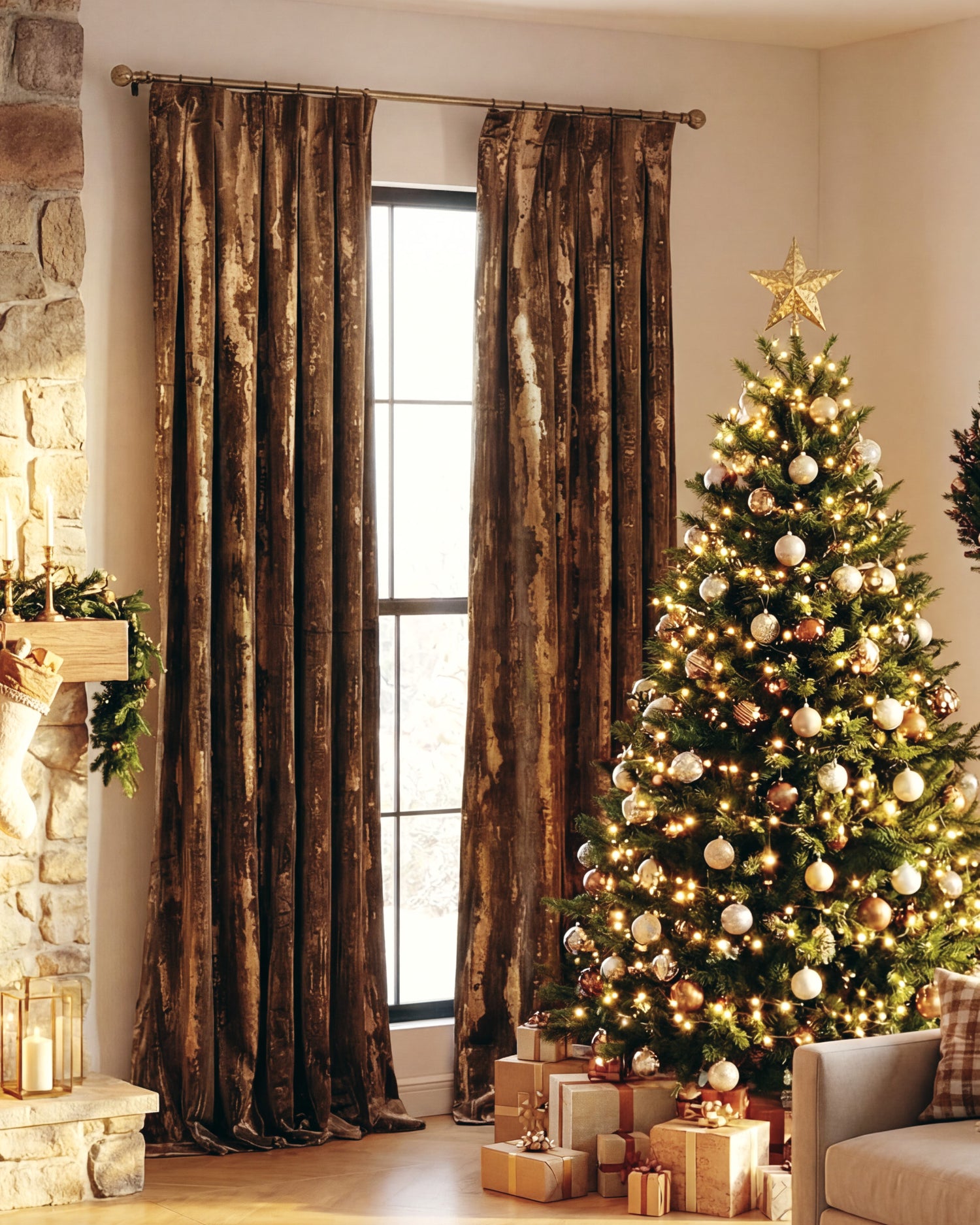 Rideau en velours imprimé feuille Casablanca sur mesure | Conçu en Italie