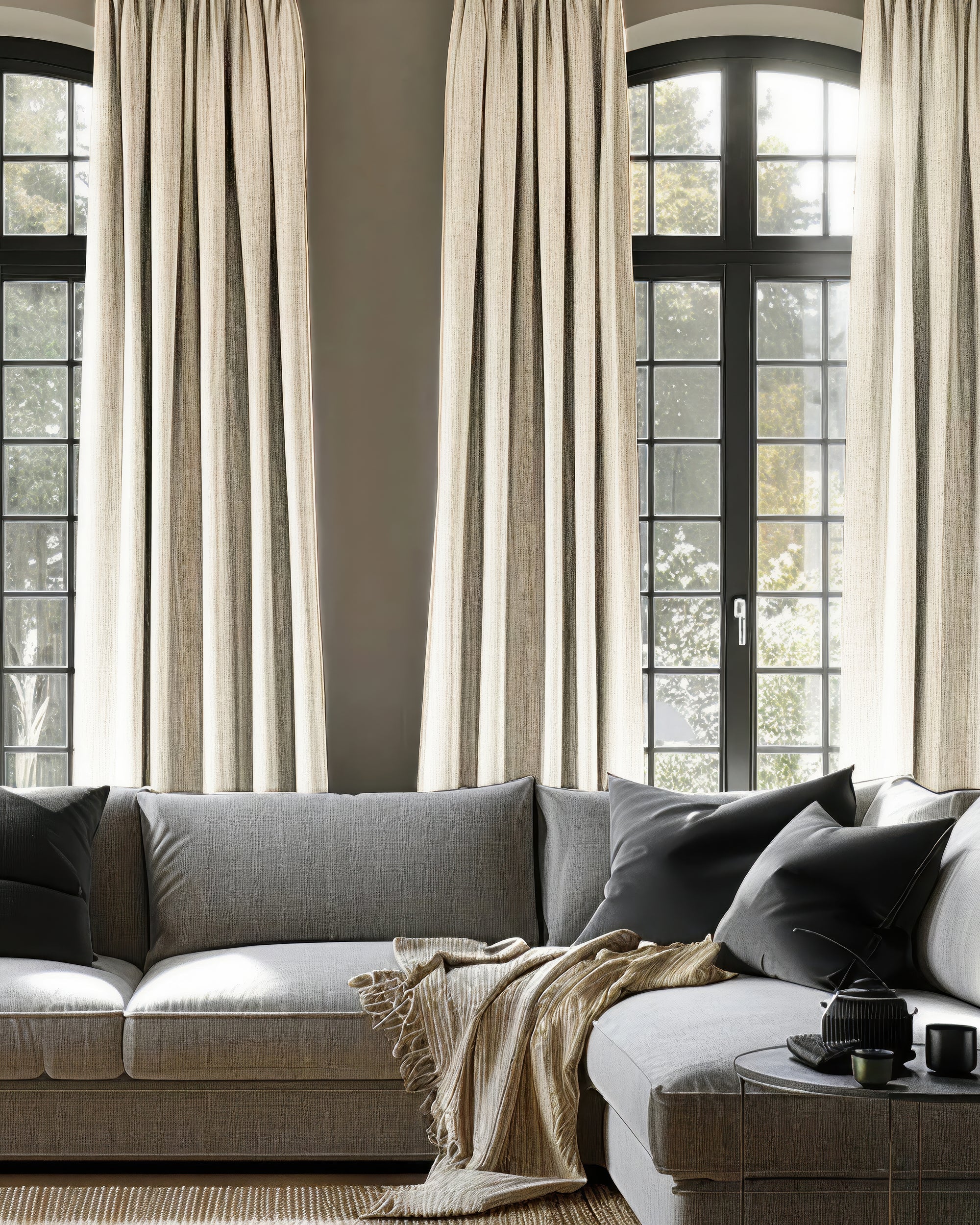 Cronin Linen Look Custom Curtain Beige Front
